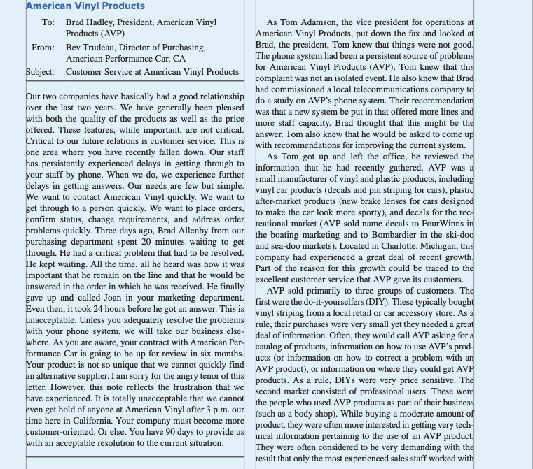 This problem uses American Vinyl Products (the