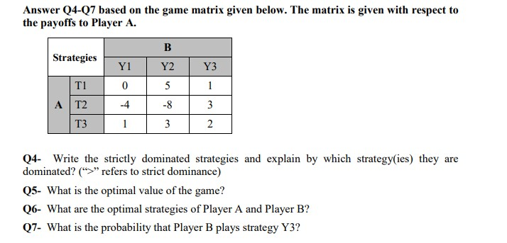 Answer Q4-Q7 based on the game matrix given