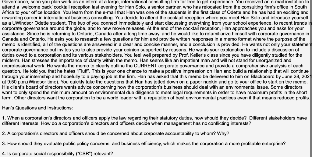 Governance, soon you plan work as an intern at a