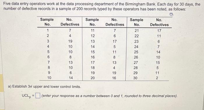 Five data entry operators work at the data