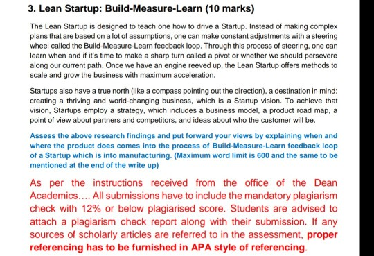 3. Lean Startup: Build-Measure-Learn (10 marks)