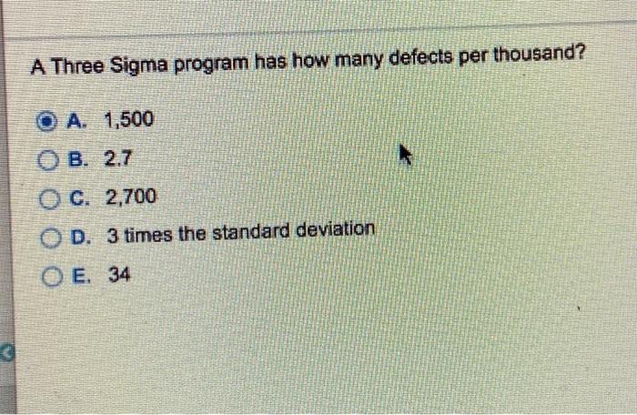 A Three Sigma program has how many defects per