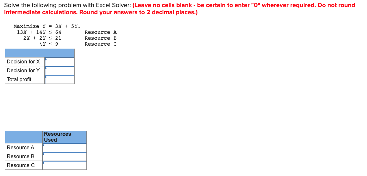 Solve the following problem with Excel Solver: