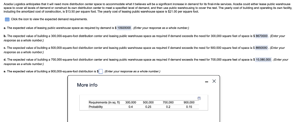 Acadia Logistics anticipates that it will need