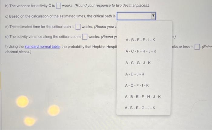 a) The expected (esimaled) tme for activify C is