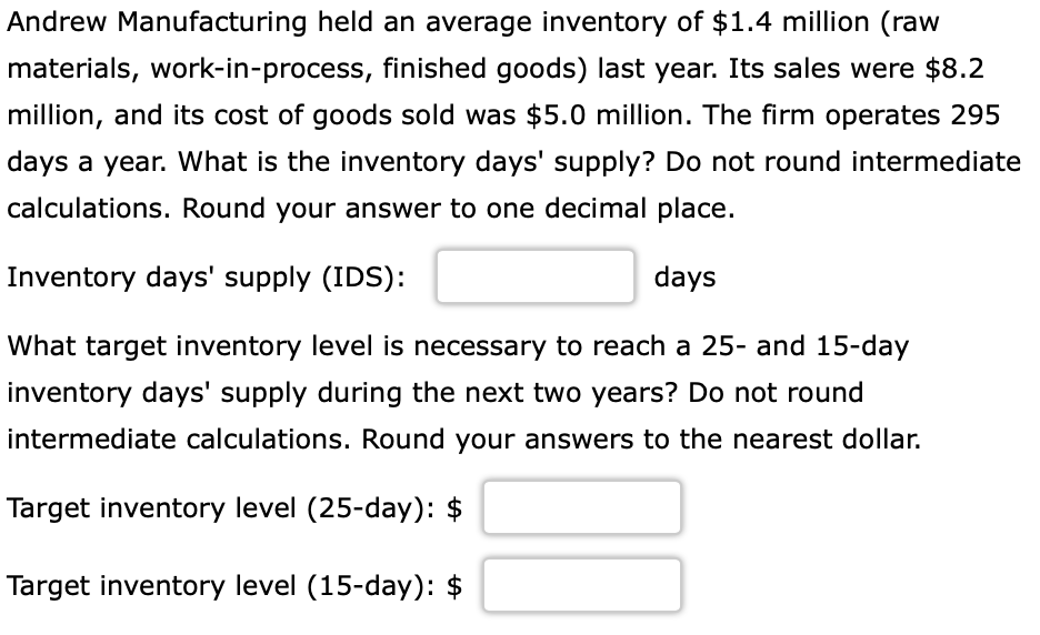 Andrew Manufacturing held an average inventory of
