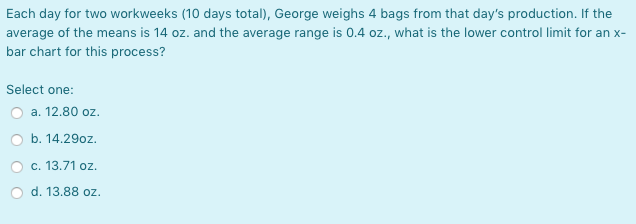 Each day for two workweeks (10 days total),