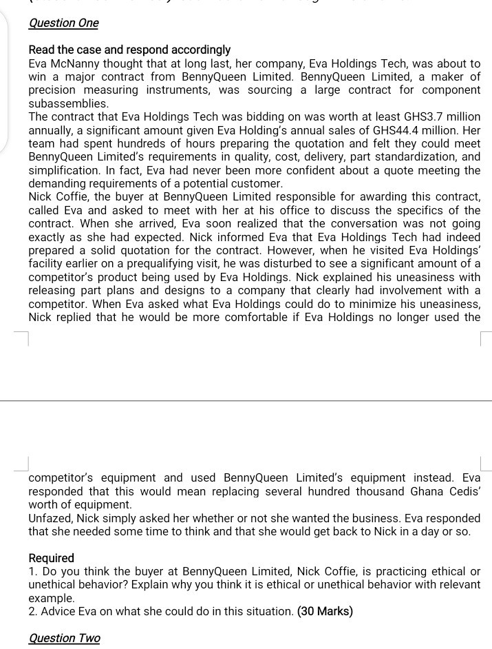 Question One Read the case and respond