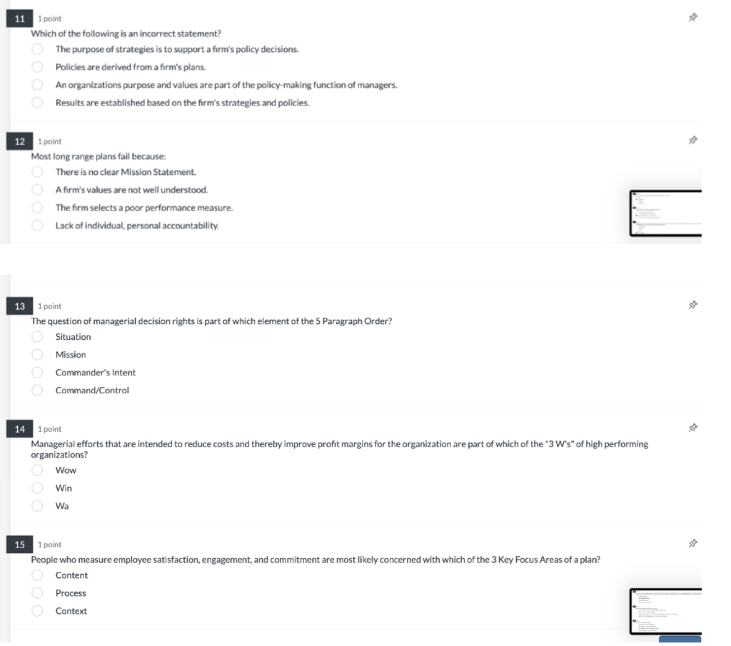 11 1 point Which of the following is an incorrect