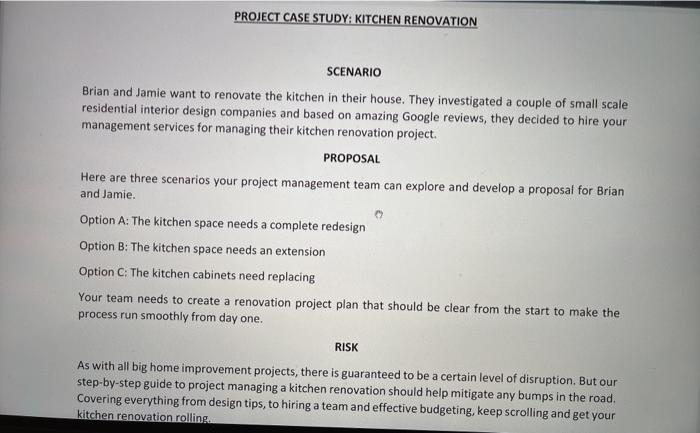 PROJECT CASE STUDY: KITCHEN RENOVATION SCENARIO