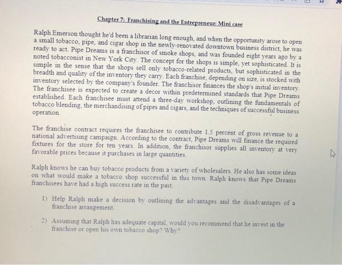 3 Chapter 7: Franchising and the Entrepreneur: