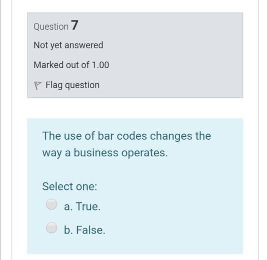 Question 7 Not yet answered Marked out of 1.00