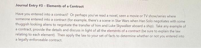 Journal Entry #3 - Elements of a Contract Have