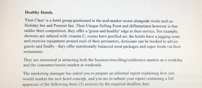 Healthy Hotels. 'First Class' is a hotel group