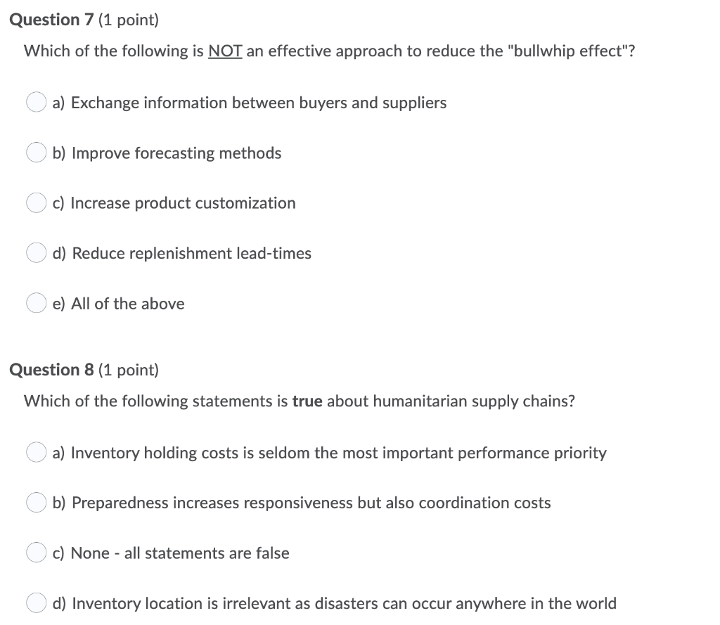Question 7 (1 point) Which of the following is