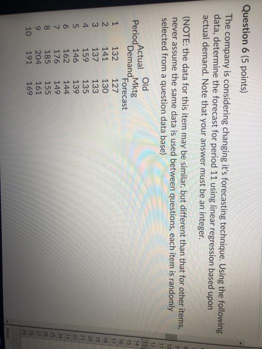 Question 6 (5 points) The company is considering