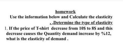 homework Use the information below and Calculate