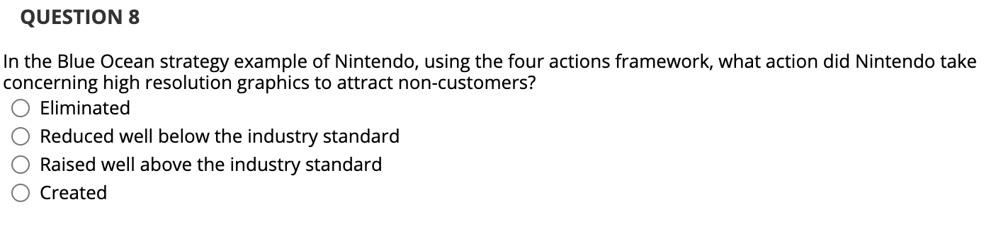 QUESTION 5 In the Blue Ocean strategy example of