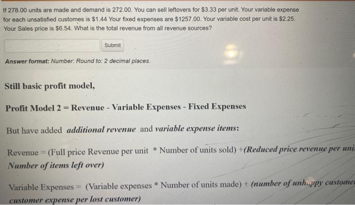 If 278.00 units are made and demand is 272.00.