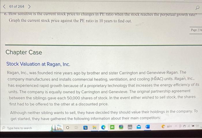 case study, Stock valuation at Regan,Inc Chapter