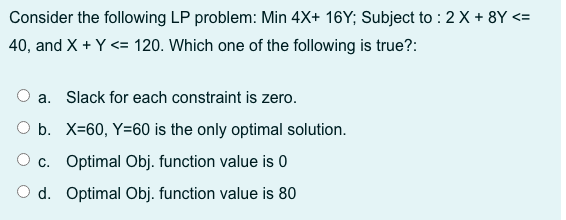 29. Consider the following LP problem: Min 4X+