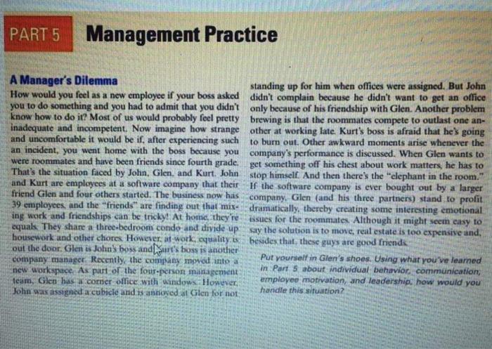 Please help me PART 5 Management Practice A