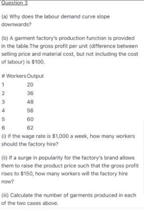 Question 3 (a) Why does the labour demand curve