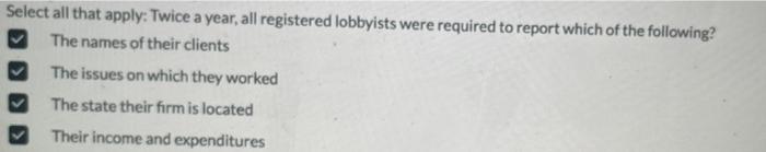 Select all that apply: Twice a year, all