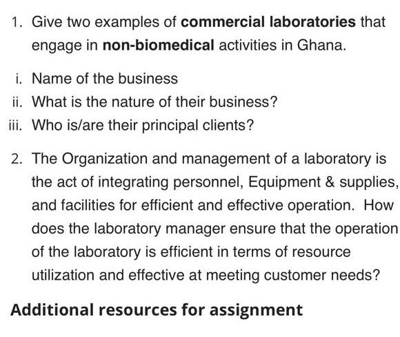 1. Give two examples of commercial laboratories