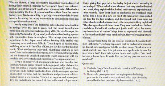 Western Motors, a large automotive dealership was