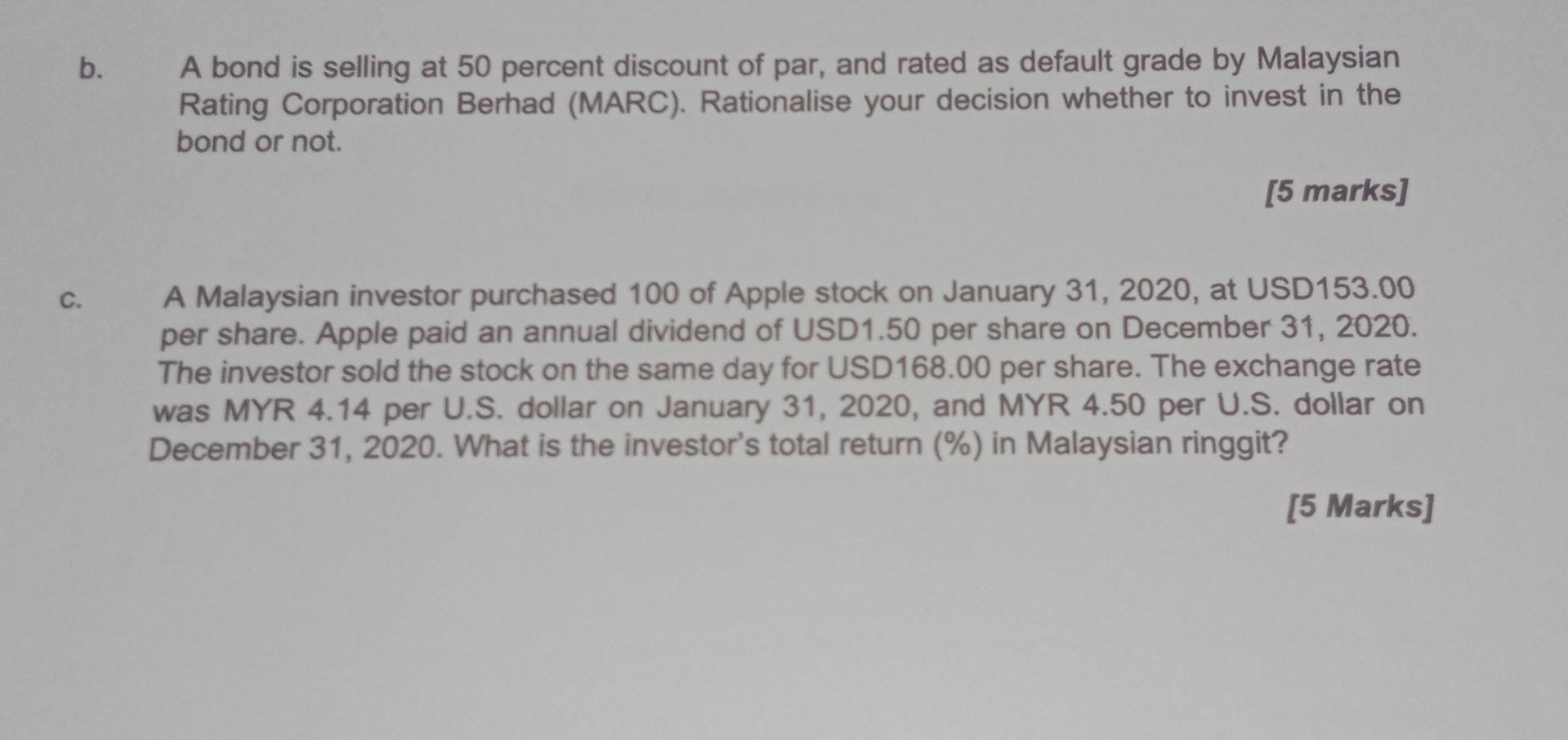b. A bond is selling at 50 percent discount of