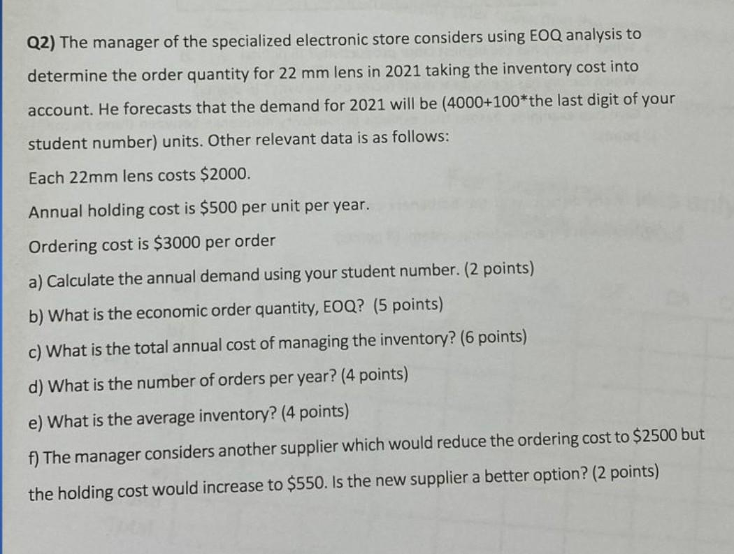 student number: 1 Q2) The manager of the