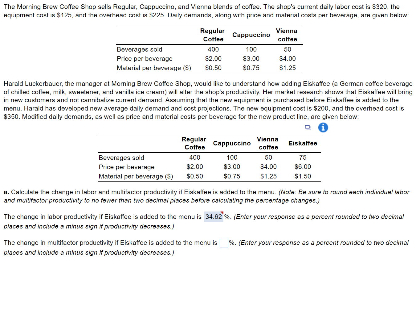 The Morning Brew Coffee Shop sells Regular,