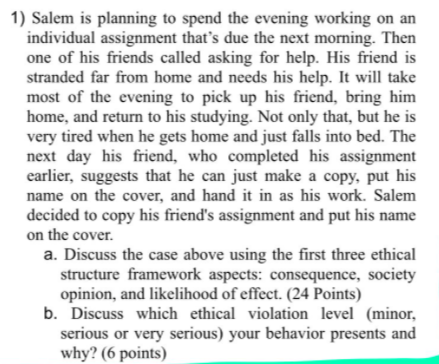 1) Salem is planning to spend the evening working
