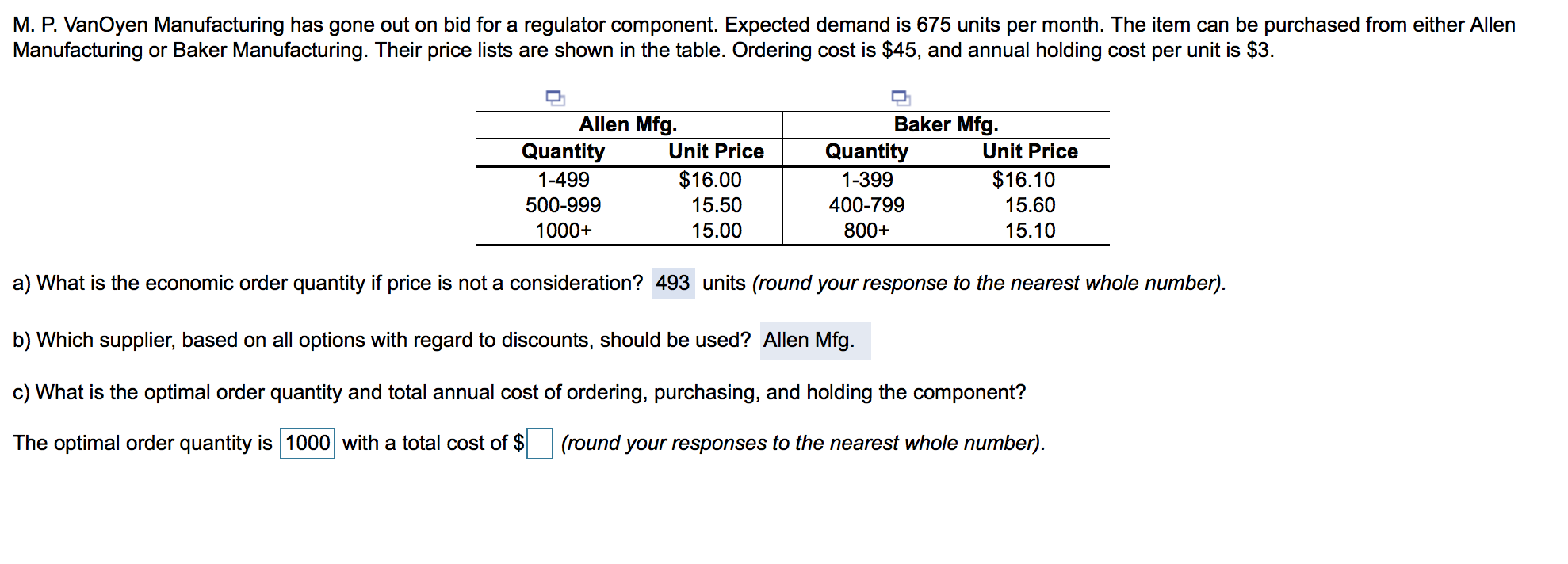 M. P. VanOyen Manufacturing has gone out on bid
