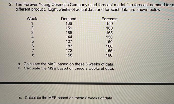 1. Here is a series of weekly demand data,