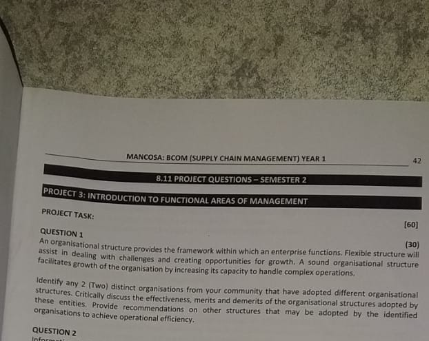 Please help with question 1 MANCOSA: BCOM (SUPPLY