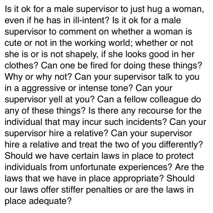 Is it ok for a male supervisor to just hug a
