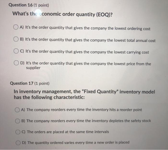 Question 16 (1 point) What's the economic order