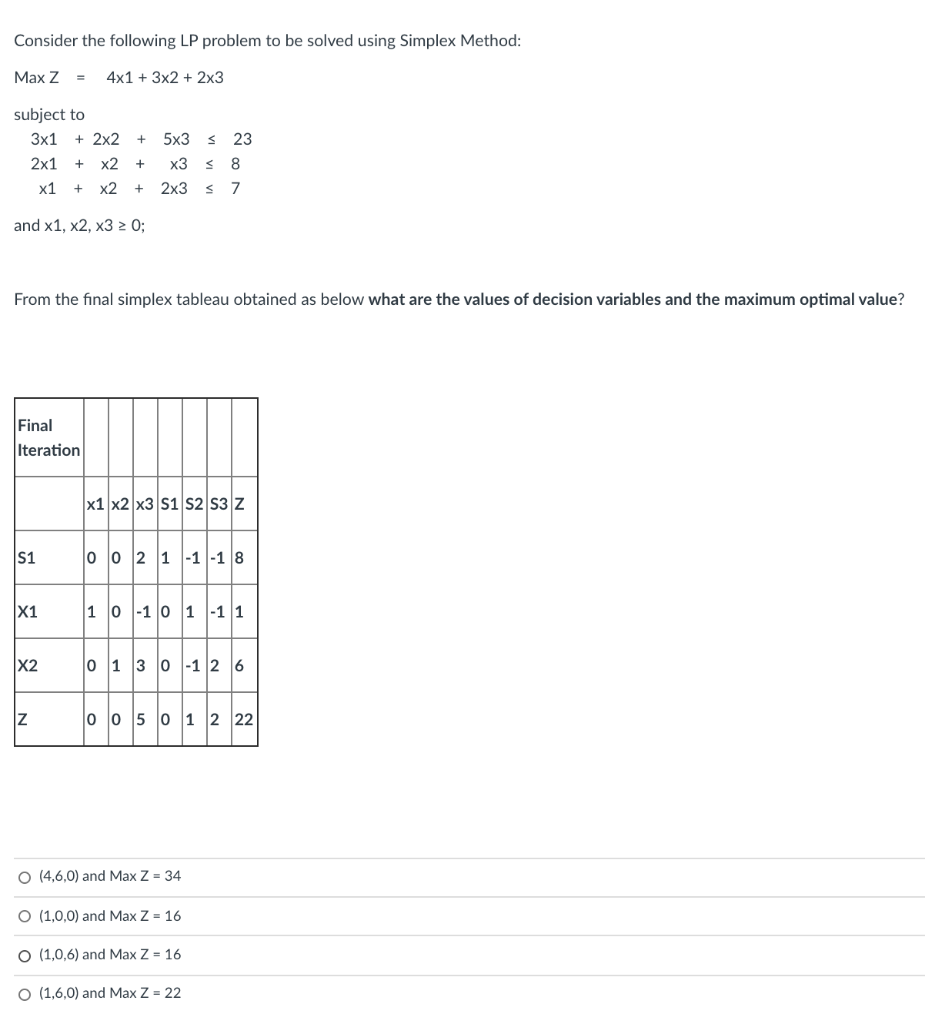 Consider the following LP problem to be solved