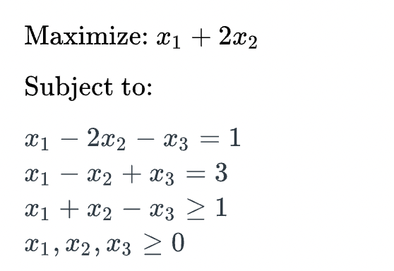 please use two phase simplex method to solve this