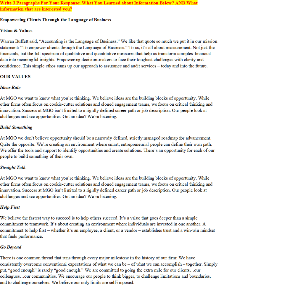 Write 3 Paragraphs For Your Response: What You