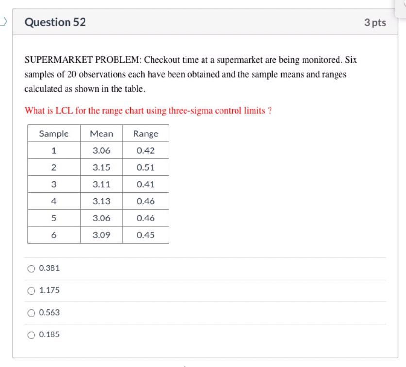> Question 52 3 pts SUPERMARKET PROBLEM: Checkout