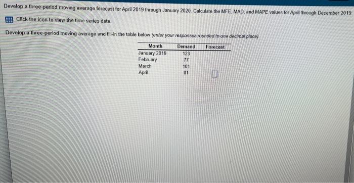 Develop a three-period moving average forecast