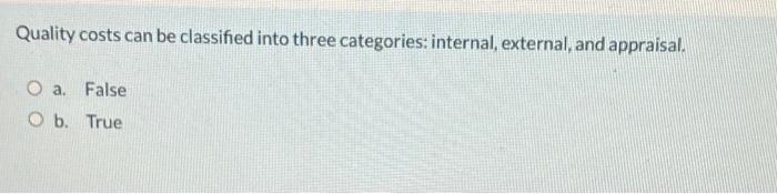 Quality costs can be classified into three