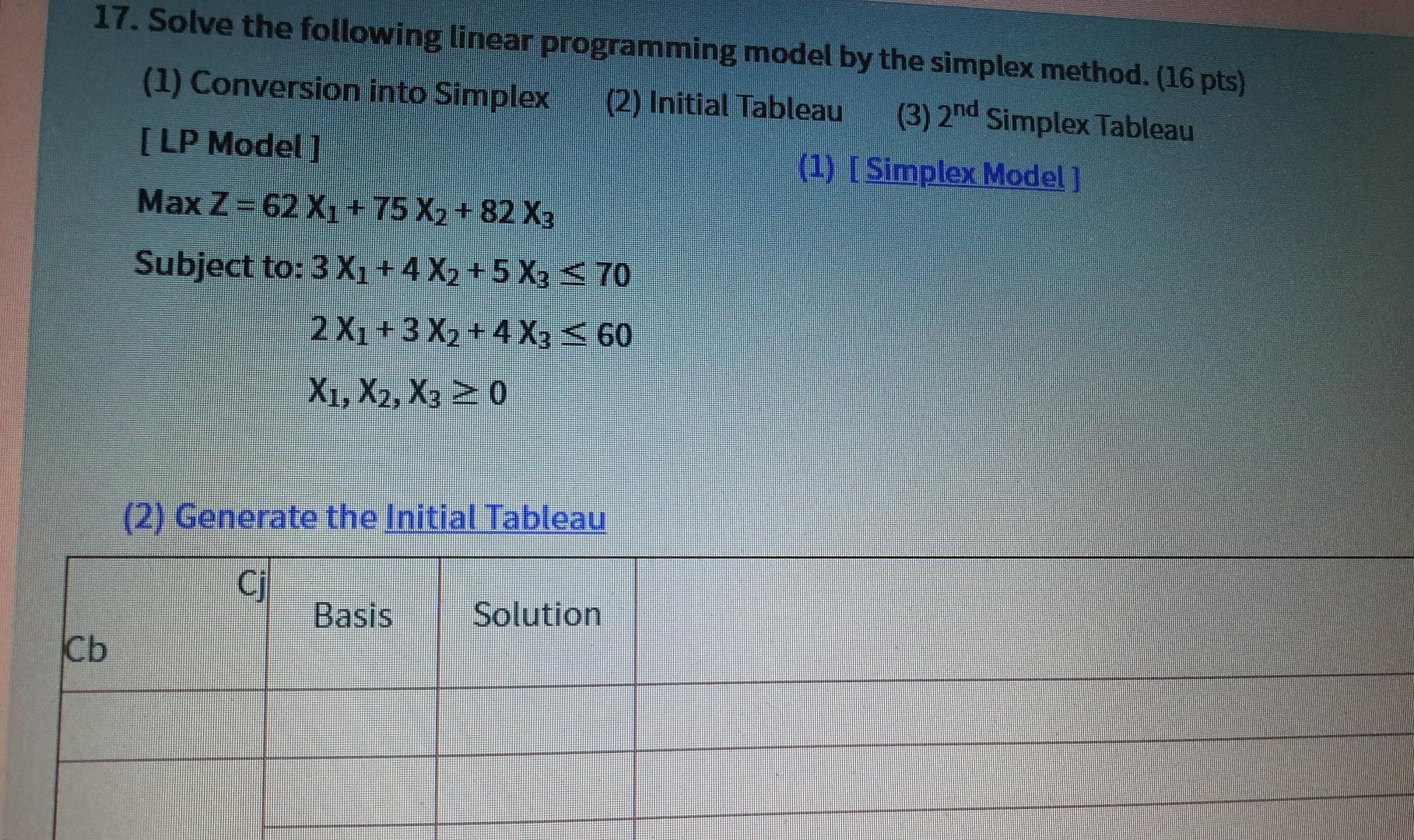 17. Solve the following linear programming model