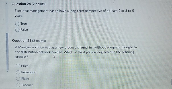 Question 24 (2 points) Executive management has