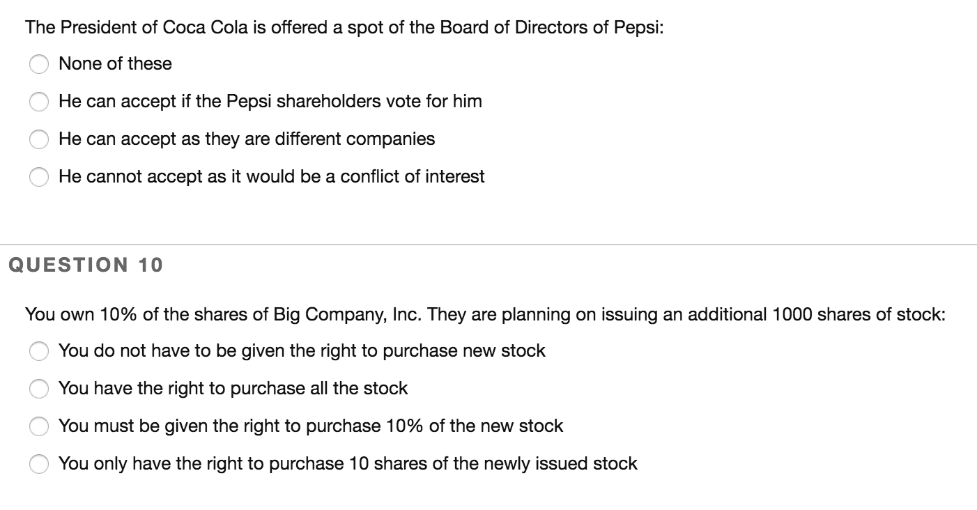 business law questions The President of Coca Cola