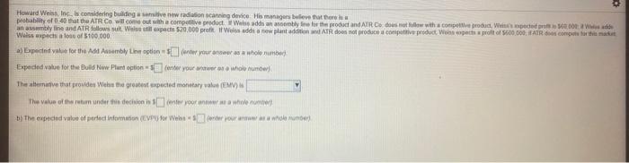 please help me . Howard Weiss, Inc. is
