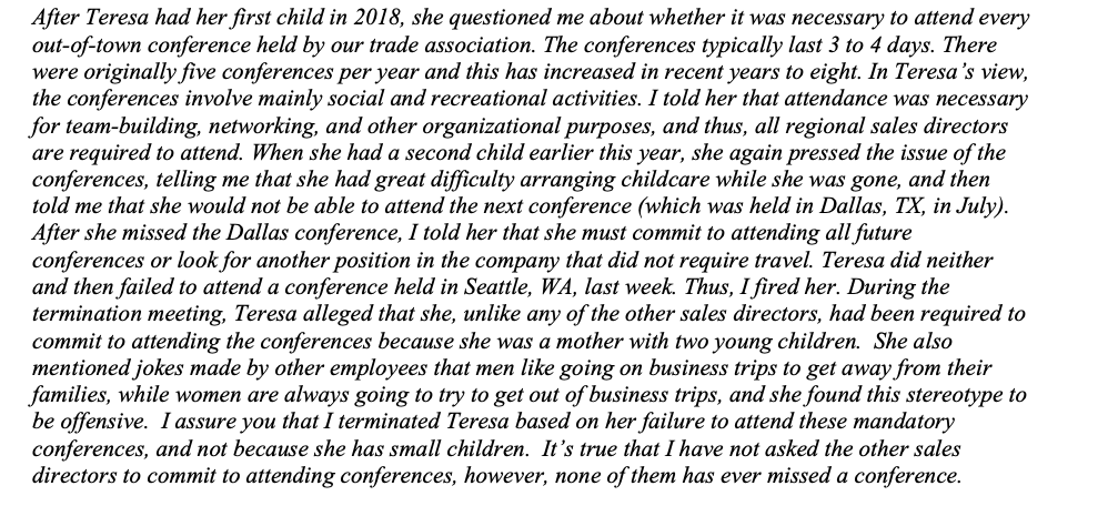 Does Teresa have a case for sex stereotypes or